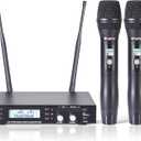 Wireless Microphone System 2 Channels, Metal Dual Professional UHF Cordless Dynamic Handheld Mic for Home Karaoke Singing Church Wedding DJ, 164ft