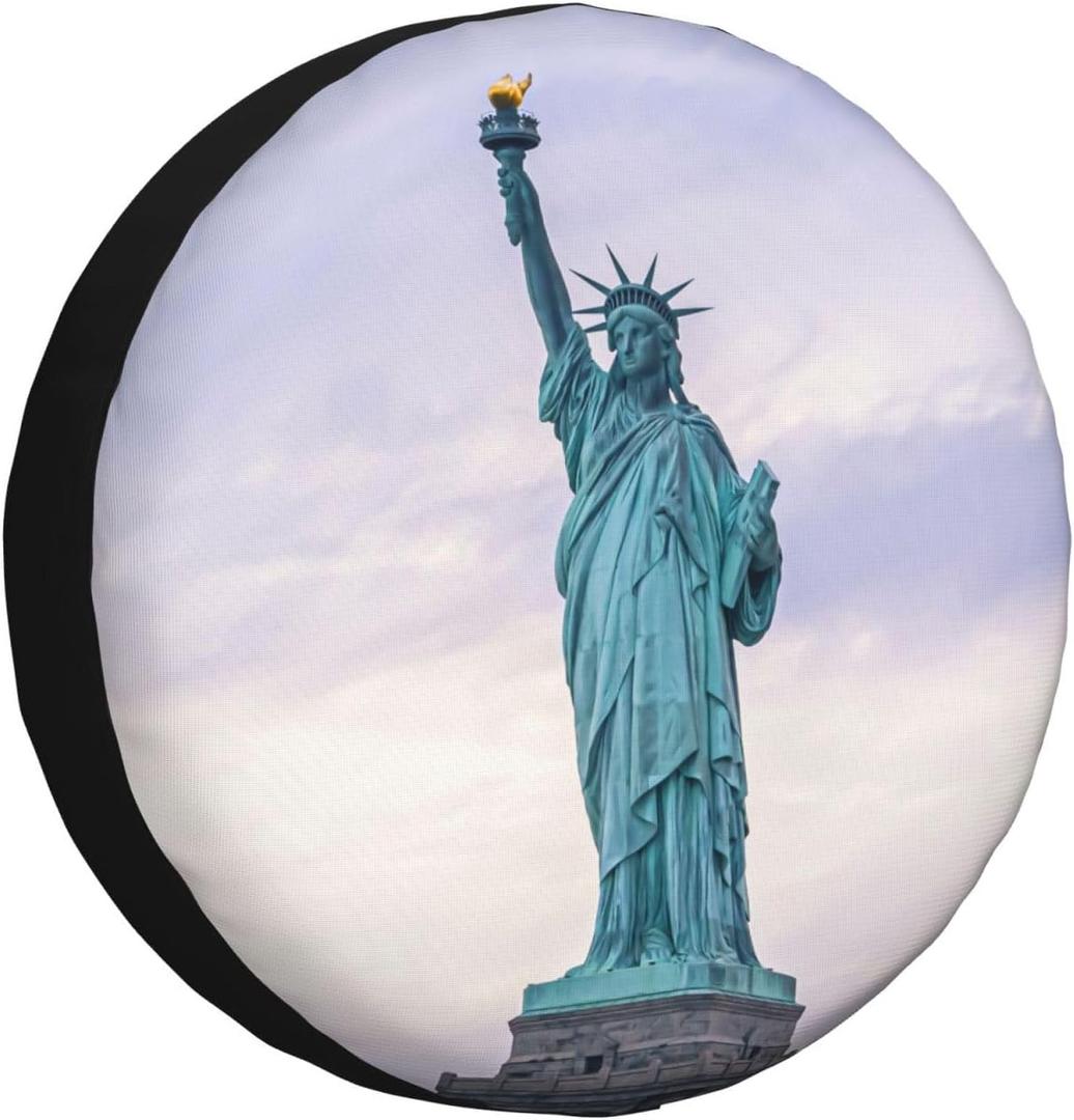 Spare Tire Cover Statue of Liberty Waterproof Dust-Proof Wheel Protector Universal 15 Inch Fit for Rv, Trailer, SUV, Camper, Truck