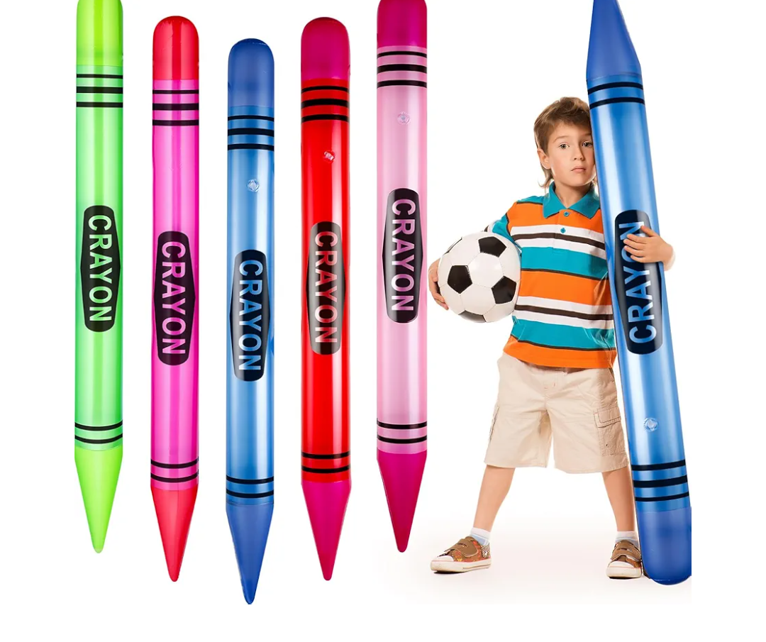 4 Pcs 43.3 Inch Tall Inflatable Crayons Balloons for Kids, Neon Large Giant Blow up Crayons Set Decor Prop Birthday Party Decorations, 4 Colors