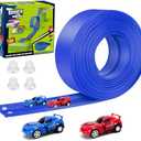 KETIEE Flex Tracks 16Ft for Kids: Flexible Race Car Ramp Track with 2 Small Racecars and 4 Suction Cups Compatible with Diecast 1/64th Cars, Rolls Up Portable Racetrack for Ages 3 & Up