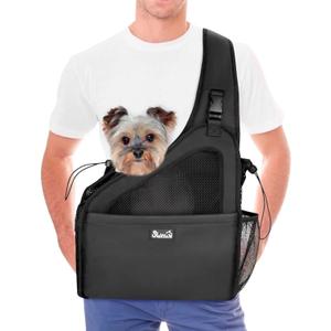 Lukovee Dog Slings for Small Dogs, Hard Bottom Support & Adjustable Soft Padded Shoudler Strap Dog Sling Carrier, Dog Purse with Button Closure & Zipper Pockets (for Pets 6-12 lbs, Black)