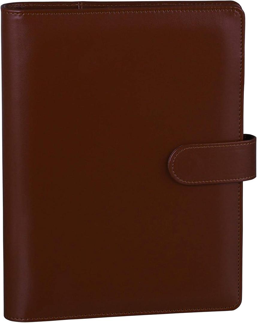 Antner A5 Binder 6 Ring Refillable Notebook Planner Cover for A5 Refill Paper, PU Leather Small Binder Budget Planner Photocard Holder Loose Leaf Personal Organizer with Magnetic Buckle, Brown