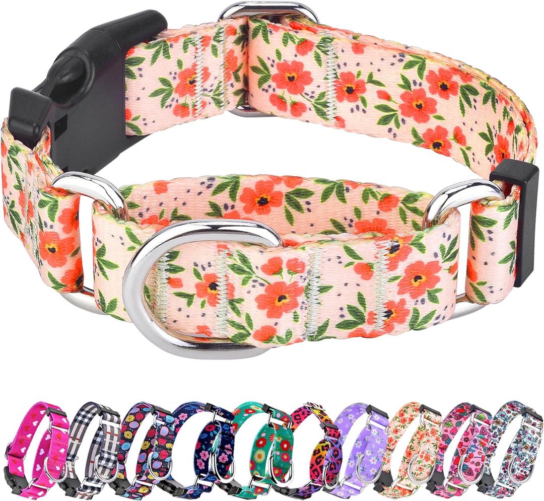 Hikiko Floral Dog Collar for Small Medium Large Dogs, Adjustable Nylon Flower Martingale Collars with Quick Release Buckle (Creamy Natural, S)