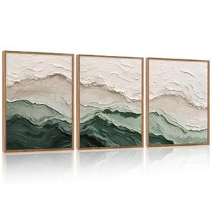 Aurlan 3D Textured Green Abstrcat Ocean Framed Canvas Wall Art 24x36 Inch