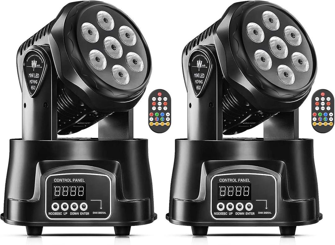 U`King Moving Head Light RGBW Stage Lighting DJ Lights 7 x 10W LED Beam Spotlight 9/14 CH Wash Light with DMX and Sound Activated for Party Church Wedding Bar Christmas Halloween Disco (2 Pack)