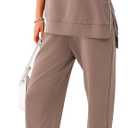 PRETTYGARDEN Women's Summer 2 Piece Outfit Tracksuits Casual Short Sleeve Tops High Waisted Sweatpants Set (Khaki,Medium)