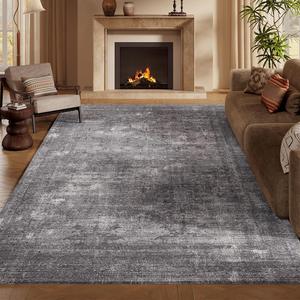 8x10 Area Rugs Light Grey Washable Rug for Living Room, Dining Room, Bedroom, Large Carpets, Non Slip & Non-Shedding Low Pile Vintage Print Rug for Home Office Decor