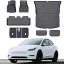 Floor Mats 9PCS Compatible with Tesla Model Y 2020-2024 5-Seats Replacement for Model Y Accessories All-Weather Floor Mats Waterproof Non-Slip Front Rear Trunk Mats Rear Back Seat Protector