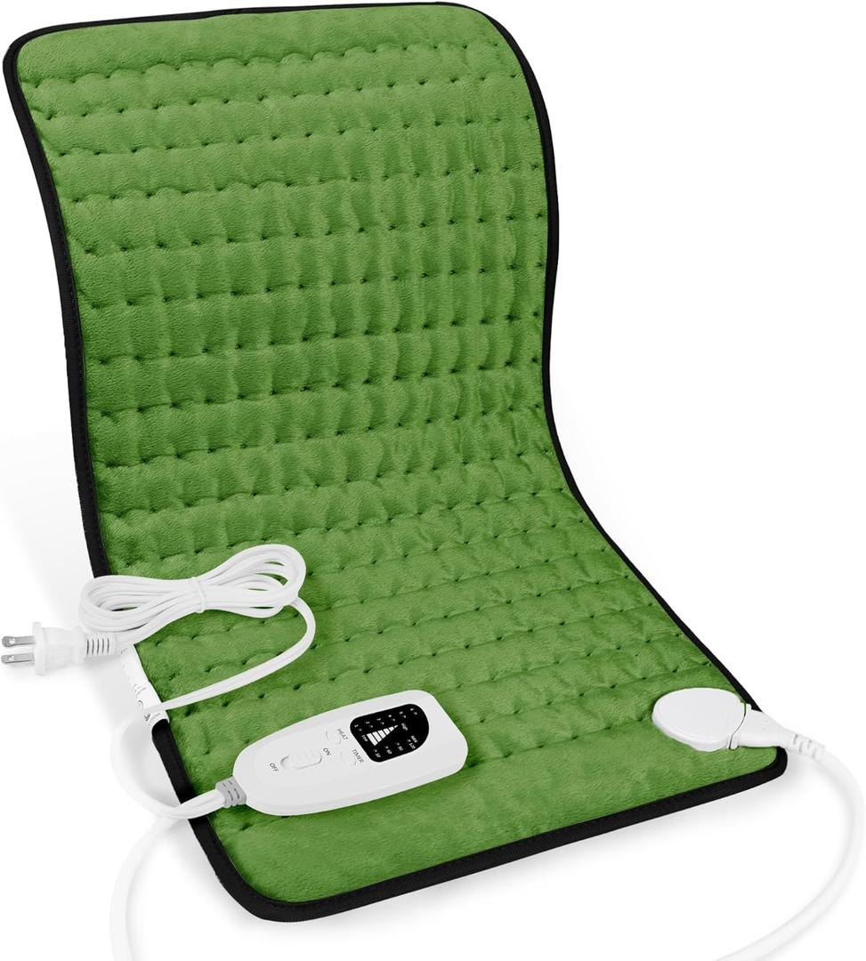 Deepsoon Heating Pad, Electric Heating Pads for Back, Neck, Abdomen, Moist Heating Pad for Shoulder, Knee, Arms, Legs, Dry/Moist Heat & Auto Shut Off, Christmas Gifts for Men and Women, Green Black, 24x12 Inch