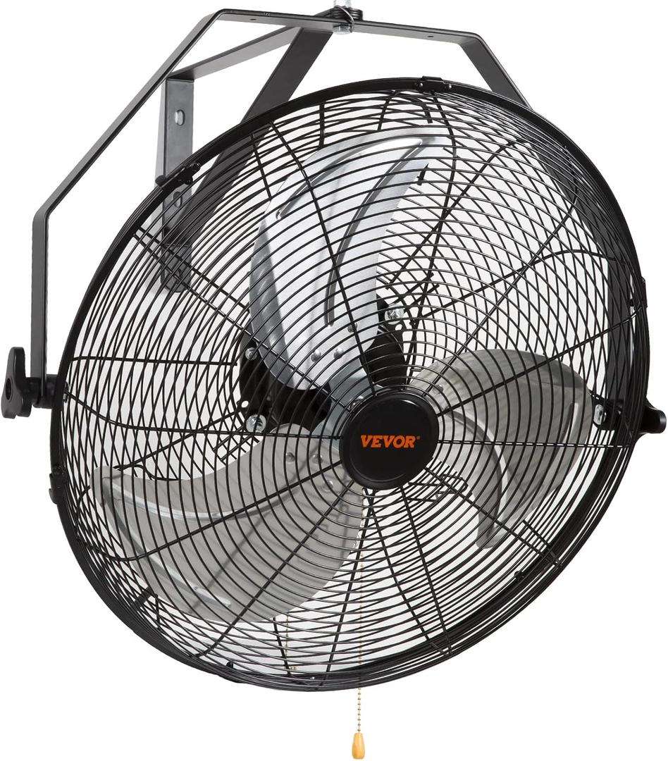 VEVOR 18 Inch Wall Mount Fan, 3-speed IP44 Waterproof Fan, Max. 4150 CFM Wall Mounted for Outdoor, Commercial, Residential, Greenhouse, Workshop, Patio, Black, ETL Listed