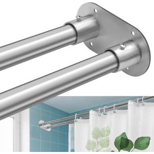 Double Shower Curtain Rod 28 to 75 Inches Elegant Double Shower Rod Adjustable Wall Mounted Double Shower Curtain Pole for Bathroom (Silver, 28 to 75")