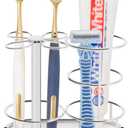 HarJue Toothbrush Holder Stand for Bathroom, Metal Toothbrush Organizer with Marble Base, Toothbrush Storage Collection for Family, Suitable for Home Hotel Countertop Vanity (Medium, Chrome Finish)