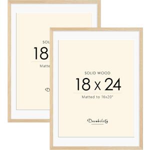 18x24 Solid Wood Poster Frame, Natural Wood Picture Frame with Paper Mat, Display picture 16x20 with mat or 18x24 without Mat, Set of 2 Oak Color Picture Frame