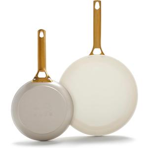 GreenPan Hard Anodized Healthy Ceramic Nonstick 8" and 10" Frying Pan Skillet Set, Gold Handle, PFAS-Free, Dishwasher Safe, Oven Safe, Taupe