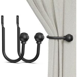 Hion Curtain Holdbacks Black 2pcs, Curtain Tiebacks Wall Mounted Curtain Hooks Holders for Drapes