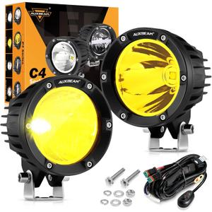 Auxbeam 4 Inch 72W Amber Fog Lights, 2PCS 7200LM LED Round Offroad Light Pods, Yellow Spot Beam Driving Off Road Work Light Bar with Wiring Harness Kit for Jeep Vehicle Pickup Trucks ATV UTV SUV