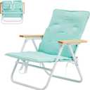 SUNNYFEEL Foldable Beach Chair, Beach Chair Backup with Wood Armrest & Cushion, Lightweight Camping Chair Heavy Duty for Beach, Camping, Lawn, Outdoor, Mint Green, 20.08 inches x 25.2 inches x 25.59 inches