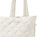 Tote Bag for Women, Puffer Bag with 15.6 Inch Compartment and Multi Pocket for Travel, Work, Gym (Beige-medium)