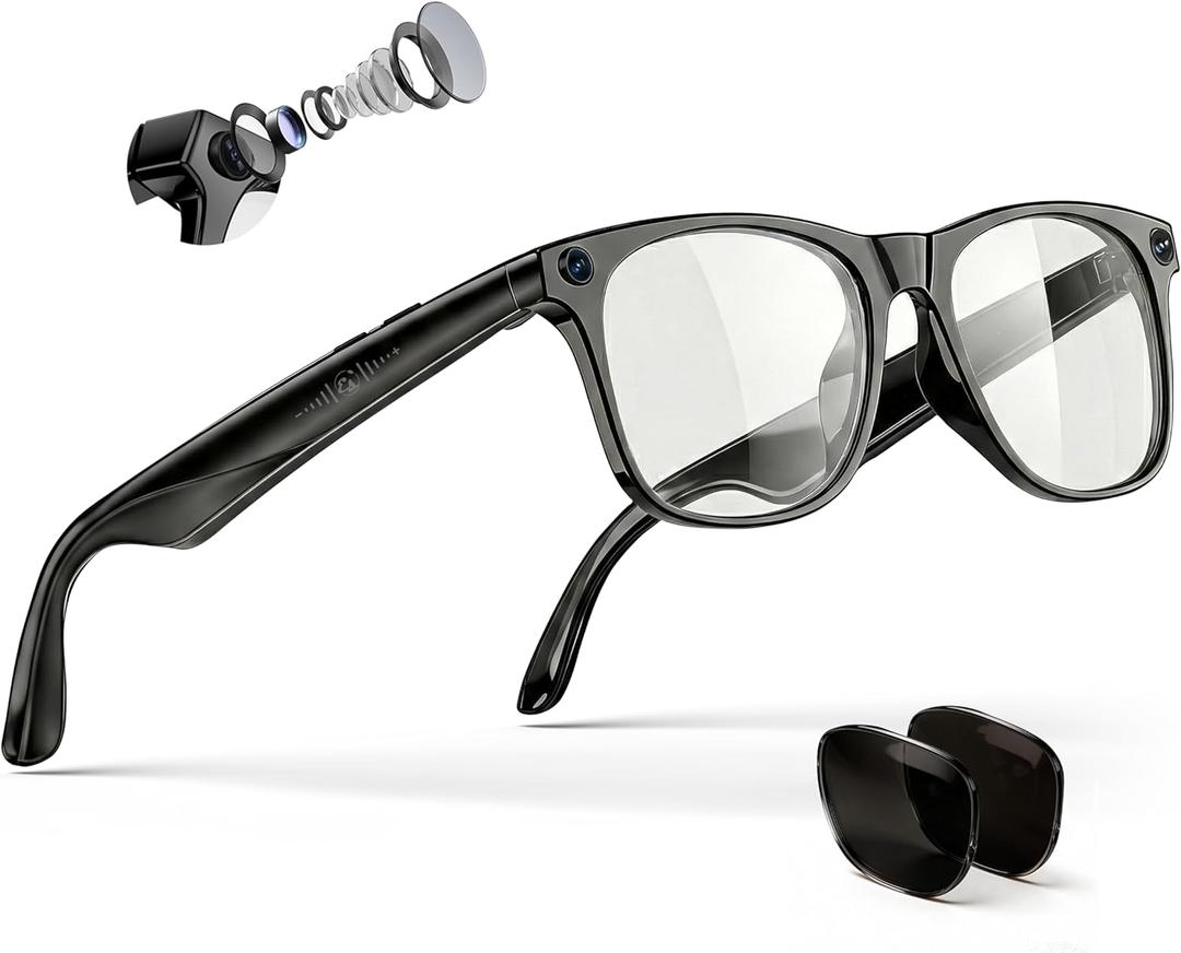 EarlySincere 4K Camera Smart Glasses with ChatGPT AI, Blue Light Blocking Lenses + Extra Sunglasses, Live Translation & Bluetooth Audio, Hands-Free POV Video Recording Eyewear