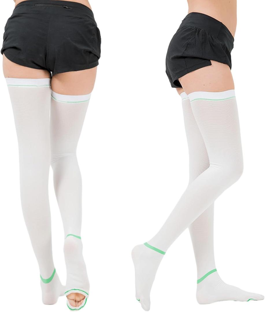Ted Hose Compression Stockings - Anti Embolism Compression Stockings - Thigh High Compression Socks for Women and Men - 15-20 mmHg Compression Ted Hose with Inspect Toe Hole (White)