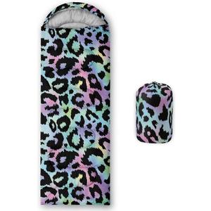 Kids Sleeping Bag for Boys Girls,Cute Puppy Print-Lightweight Warm Portable Outdoor Indoor-Waterproof Cold Weather Resistant Sleeping Bag for Camping Hiking (Color Leopard)