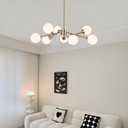 9-Light Gold Sputnik Chandelier Modern Mid Century Brushed Brass Light Fixture with White Glass Globe Ceiling Pendant Light Fixture