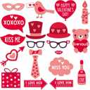 Valentines Day Photo Booth Props, 20 Pcs Valentine's Day Romantic Decorations Selfie Photography Props with Wooden Sticks for Wedding DIY Funny Photoshoot Party Supplies