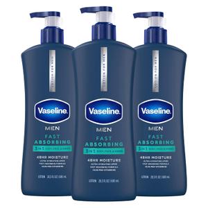 Vaseline Men's Healing Moisture Hand & Body Lotion For Dry or Cracked Skin Fast Absorbing Non-Greasy Lotion for Men 20.3 oz, Pack of 3