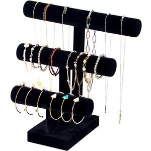T Bar Bracelet Display Stand,Bracelet Organizer Holder,Jewelry Display Stand, Necklace Bangle Scrunchie Watch Organizer (Black, 3 tier)