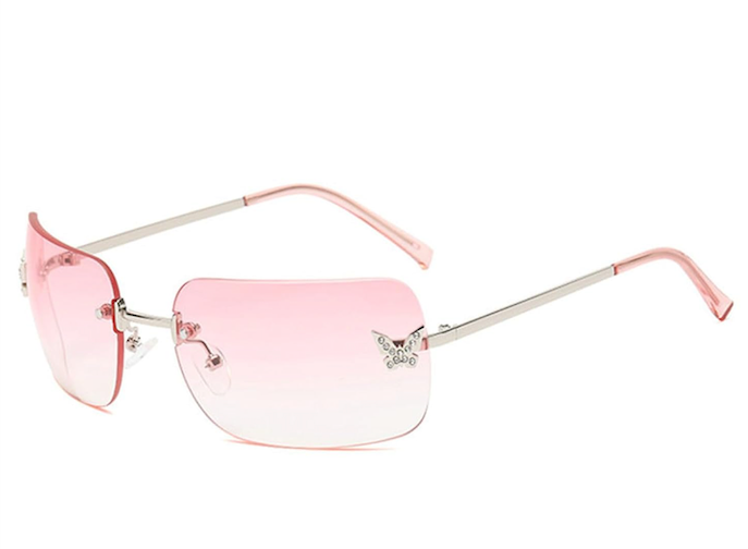 willochra 2023 Rectangle Y2k Gradient Sunglasses for Women Trendy Retro Summer Shades Rimless Butterfly Sunglasses