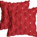 AVOIN colorlife Christmas Tree Star Red Throw Pillow Cover Set of 2, 18 x 18 Inch Soft Plush Faux Fur Jacquard Festivals Winter Cushion Case Decoration for Sofa Couch