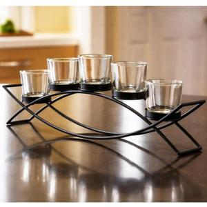 Seraphic Iron Arch Table Centerpiece Decorations Tealight Votive Candle Holder for Weddings, Patio, Kitchen, Dining Room, and Coffee Tables, Black, Clear Chunky 5 Cups