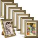 Bucherry 5 x 7 Vintage Gold Picture Frame Bulk Set of 8, Tabletop Display Plastic Ornate Antique Photo Frames, Vintage Gold Decor for Photos Pictures Poster Table Desk Display