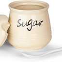 HAOTOP 12oz Sugar Bowl with Lid and Spoon,Ceramic Sugar Jar Sugar Dispenser Sugar Container Coffee Bar Accessories, Kitchen Countertop Canisters, Beige