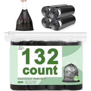 132 Count-Small Trash Bags, 4 Gallon Trash Bag Drawstring,Bathroom Garbage BagsTear-Free Garbage Bags Plastic Wastebasket Liners for Toilet Home Office and Bedroom(Black)