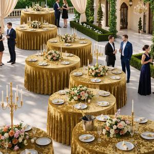 6 Pack Gold Velvet Round Table Cloths for 60 inch Table, Stretchy 120 inch Spandex Round Tablecloths, Washable Fitted Round Table Covers for Wedding Birthday Parties Banquet