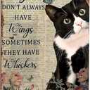 3 x Tuxedo Cat Wall Art - "Angels Don't Always Have Wings" Metal Sign - Ideal Present for Cat Enthusiasts 12 x 8 Inch (3002)