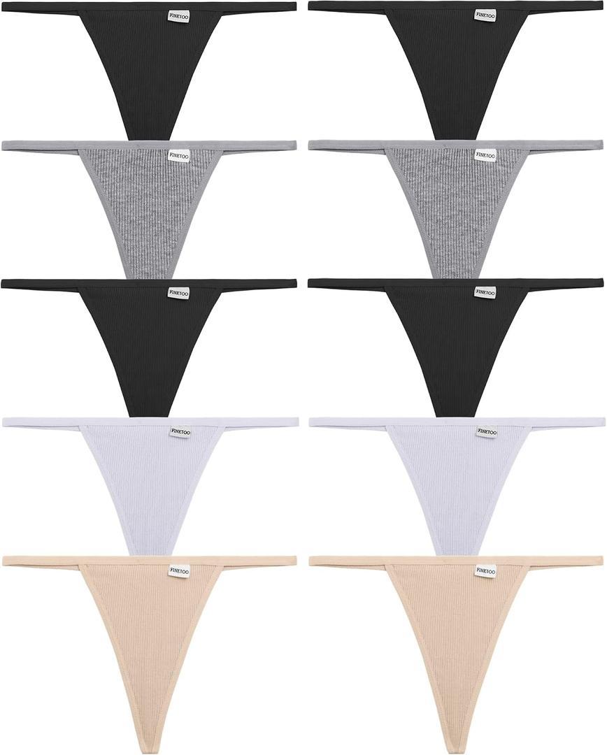 FINETOO 10 Pack G-String Thongs for Women Cotton Panties Stretch T-back Tangas Low Rise Hipster Underwear Sexy 
(Light color-10pack, X-Large)