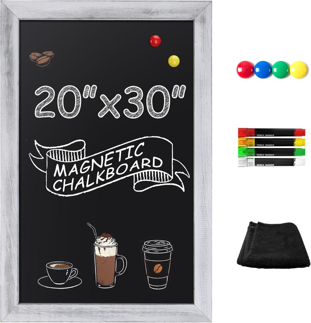 SELEAD Magnetic Chalkboard Words Sign - 20" x 30" Solid Wood Rustic White Wide Frame Wall Decor Display Board Pizarra for Wedding, Business, Restaurant