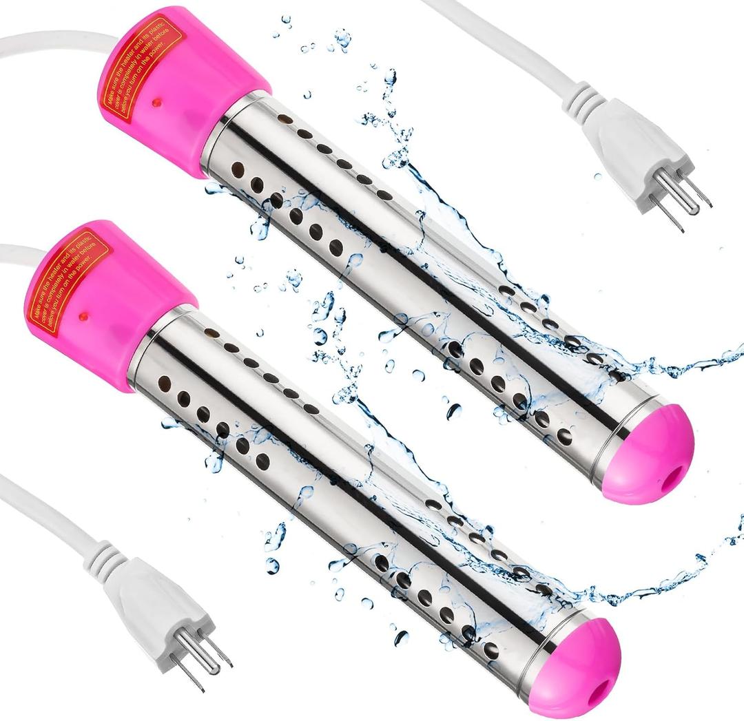 Treela 2 Pcs Immersion Water Heaters Portable Electric Submersible Pool/Hot Tub Heater with 304 SS for Bathtub, Bucket, Basin 5 Gallon Water in Minutes (Pink,2000W)