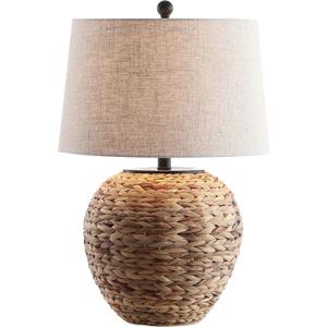 JONATHAN Y 24.5" Natural Water Hyacinth Farmhouse Basket Table Lamp, Coastal Decor for Living Room Bedroom Nightstand, Light Gray Linen Shade, LED Bulb Included JYL6501A
