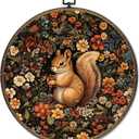 OINDADE Cottagecore Squirrel Round Wall Art Decor, Vintage Retro Squirrel Cabin Wall Art Hanging Decor, Vintage Botanical Forest Animal Framed Canvas Artwork for Living Room Cabin Home, 10x10in