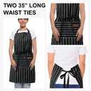 DILLMAN Kitchen Cooking Adjustable Aprons - Men Women Bib Soft Chef Stripes Apron with 2 Pockets (Black)