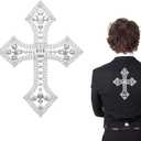 Suncalla 2 Pcs Large Silver Rhinestone Cross Patch Applique Crystal Cross Iron on Patches Sew on Clothing Patches for Clothes Bag Dress Jacket Repairing 8 x 6 Inches