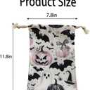 Halloween Bag 2 Pieces Printed Storage Drawstring Canvas Bag Halloween Theme Pumpkin (Pink)