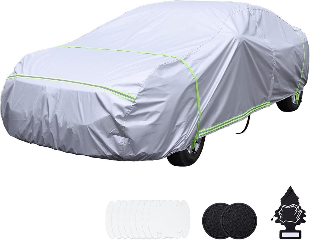 BYDOLL Car Cover Waterproof All Weather 6 Layers Snowproof Windproof Hail Protector Full Exterior Covers UV Protection 210D Oxford Universal Fit Sedan Outdoor Automobiles Zipper Cotton Inside (Sedan Length 210-220 inch)