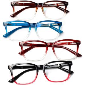 Henotin 4-Pack Blue Light Blocking Reading Glasses Women Men,Spring Hinge Computer Readers,Anti UV Ray Square Nerd Eyeglasses (Mixed Color-A, 1.25)