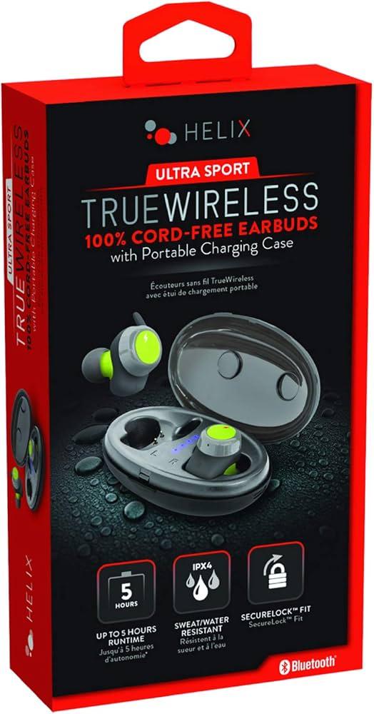 Helix UltraSport True Wireless High Fidelity Earbuds w/ Portable Charging Case