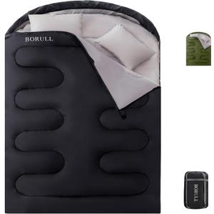 Double Sleeping Bags for Adults Camping with 2 Pillows Queen Size, Double 92"x63"（40°F-65°F）