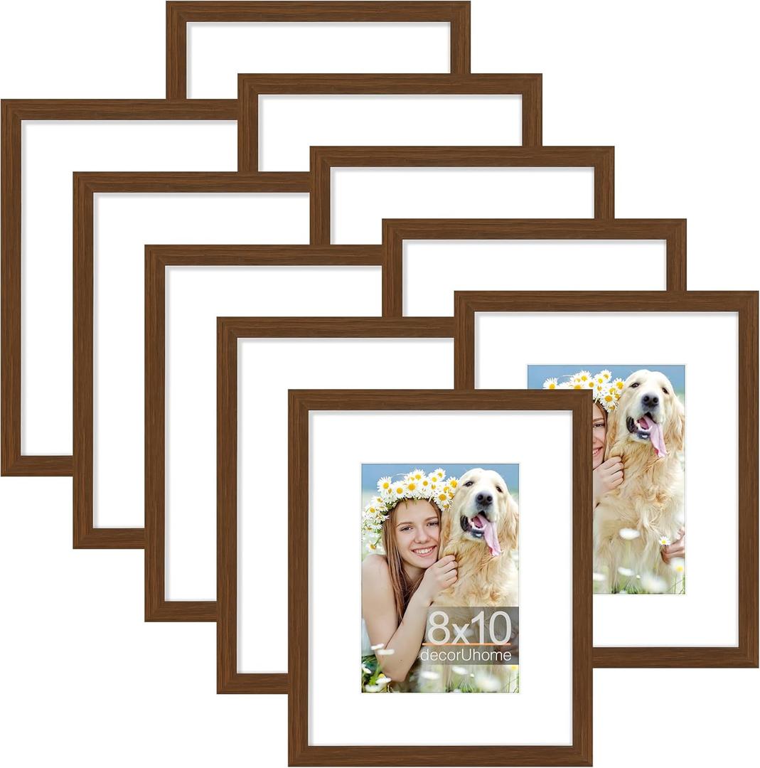 decorUhome 8x10 Picture Frame Set of 10, Display Photos 5x7 with Mat or 8x10 Unmatted for Picture Frames Collage Wall Decor, Brown decorUhome 8x10 Picture Frame Set of 10, Display Photos 5x7 with Mat or 8x10 Unmatted for Picture Frames Collage Wall Decor, Brown